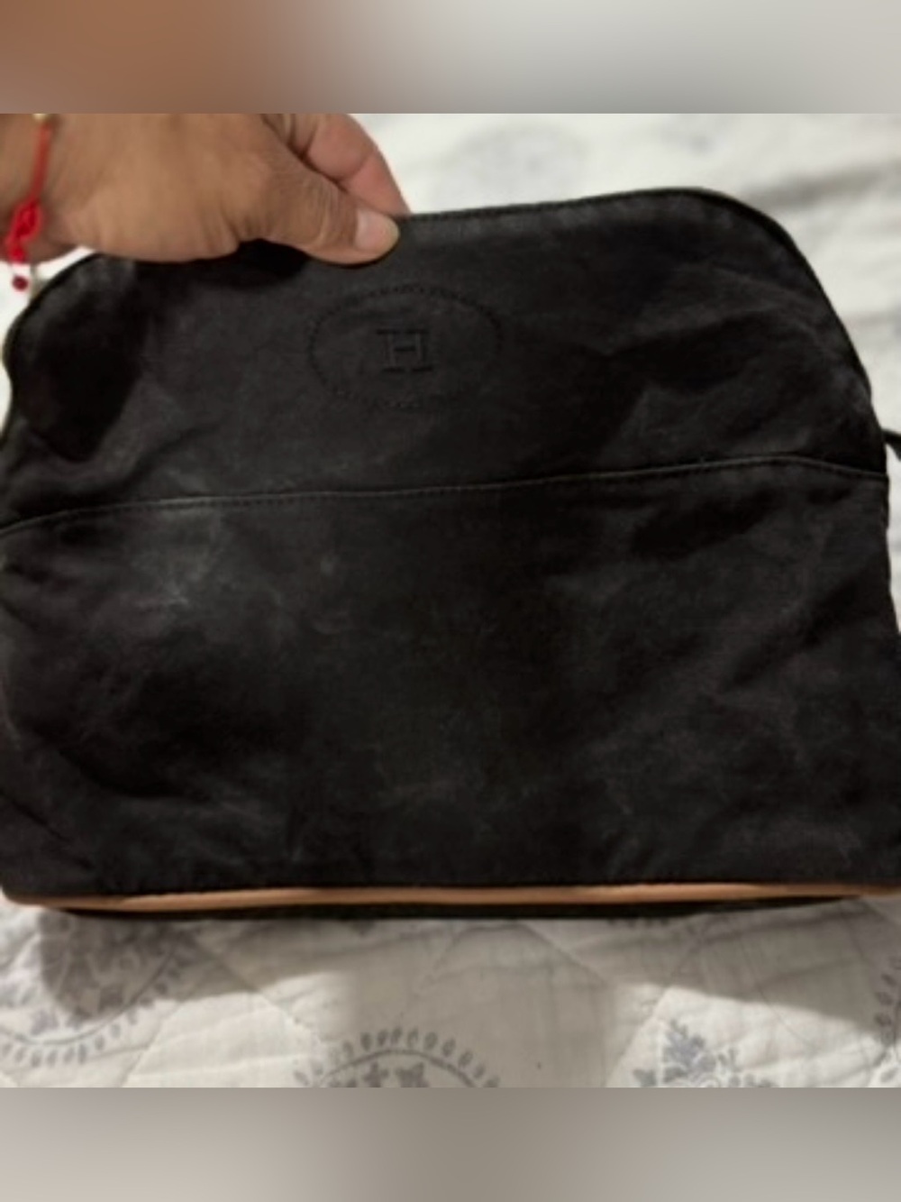 Hermes Black canvas Toiletry Bag with Tan Trim